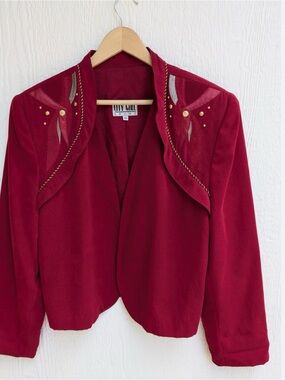Women’s Vintage “City Girl Sport” Red embellished cropped Jacket size 14/L